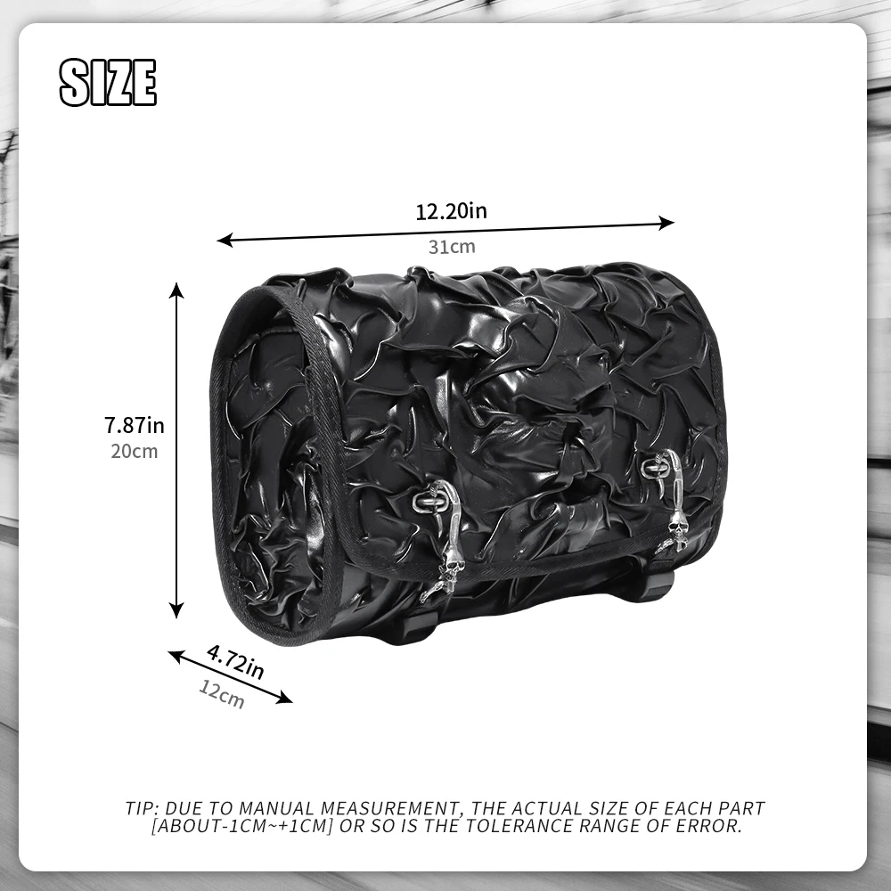 Ruched Waterproof Motorbike Front Organizer Skull Clasp Design Bike Handlebar Tool Case Removable Shoulder Belt Universal Motorcycle External Carry Luggage