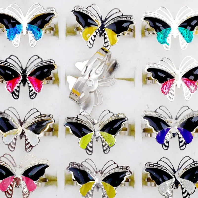 Vintage Butterfly Glitter Powder Adjustable Size Mood Ring Unique Temperature Control Color Animal Rings Fashion Female Jewelry