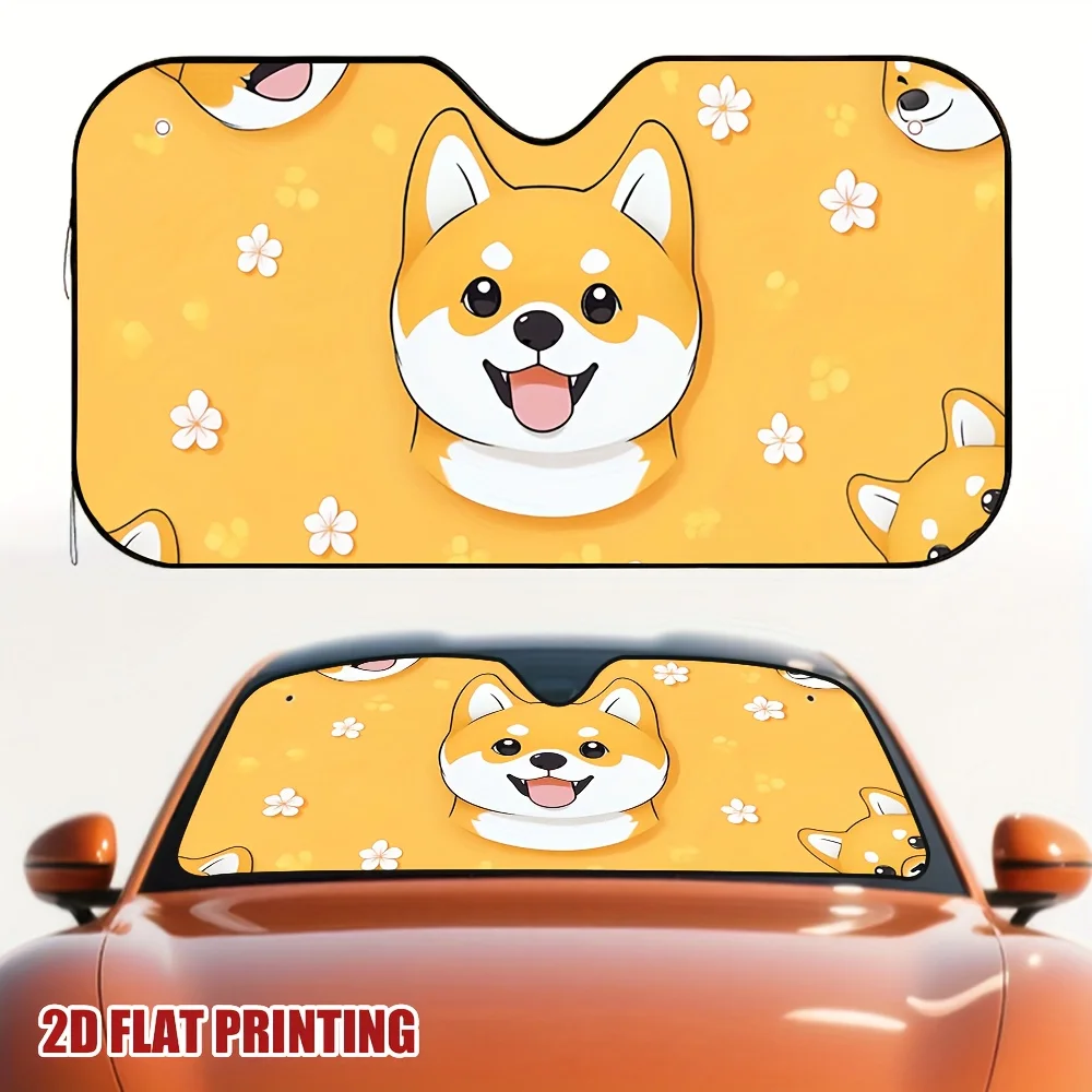 1pc Smiling Shiba Face Car Sun Visor, Perfect For Busy Hours And Multiple Stops, Reduces Excessive Sunlight Exposure.