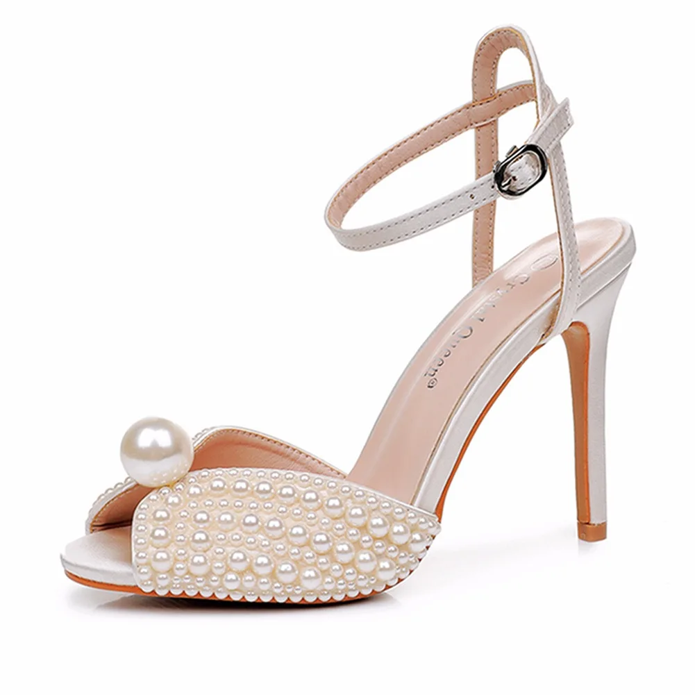 

Женская обувь больших размеров, летние элегантные белые сандалии на высоком каблуке 10 см с открытым носком, вечерние, свадебные, белые сандалии, женская обувь