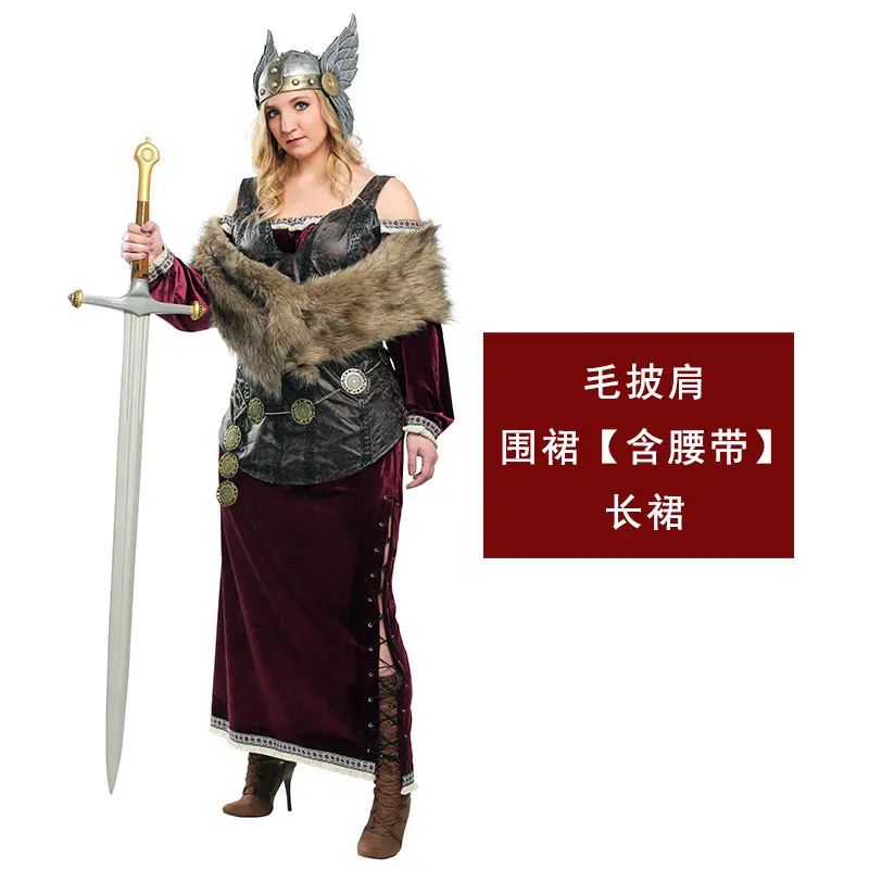 Halloween Cosplay Kostüm Halloween Bühne Leistung Rolle Spielen Renaissance Nordic Viking Göttin Krieger Kostüm Fancy Dress Up