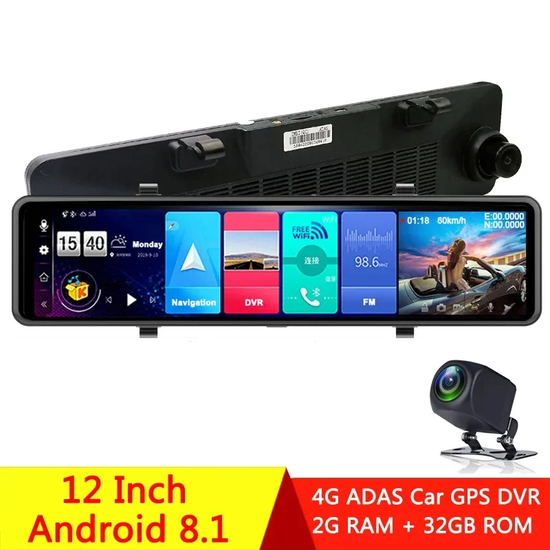 2020 New 12" Car Rearview Mirror 4G Android 8.1 Dash Cam GPS Navigation ADAS Full HD 1080P Car Video Camera Recorder DVR