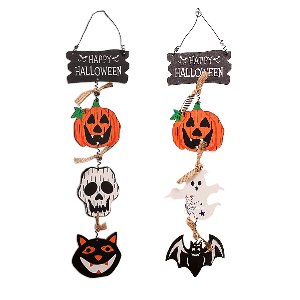 2024 Happy Halloween Wooden Sign Door Hanging Pumpkin Ghost Bat Skull Hanging Creative Pendants Helloween Party Supplies