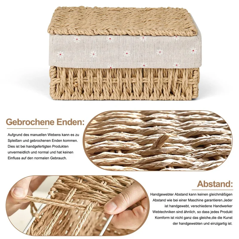 

ABKJ-Storage Basket, Pack Of 3 Storage Basket With Lid, Woven Basket Made Of Paper Rope, Boho Decor Baskets With Lining