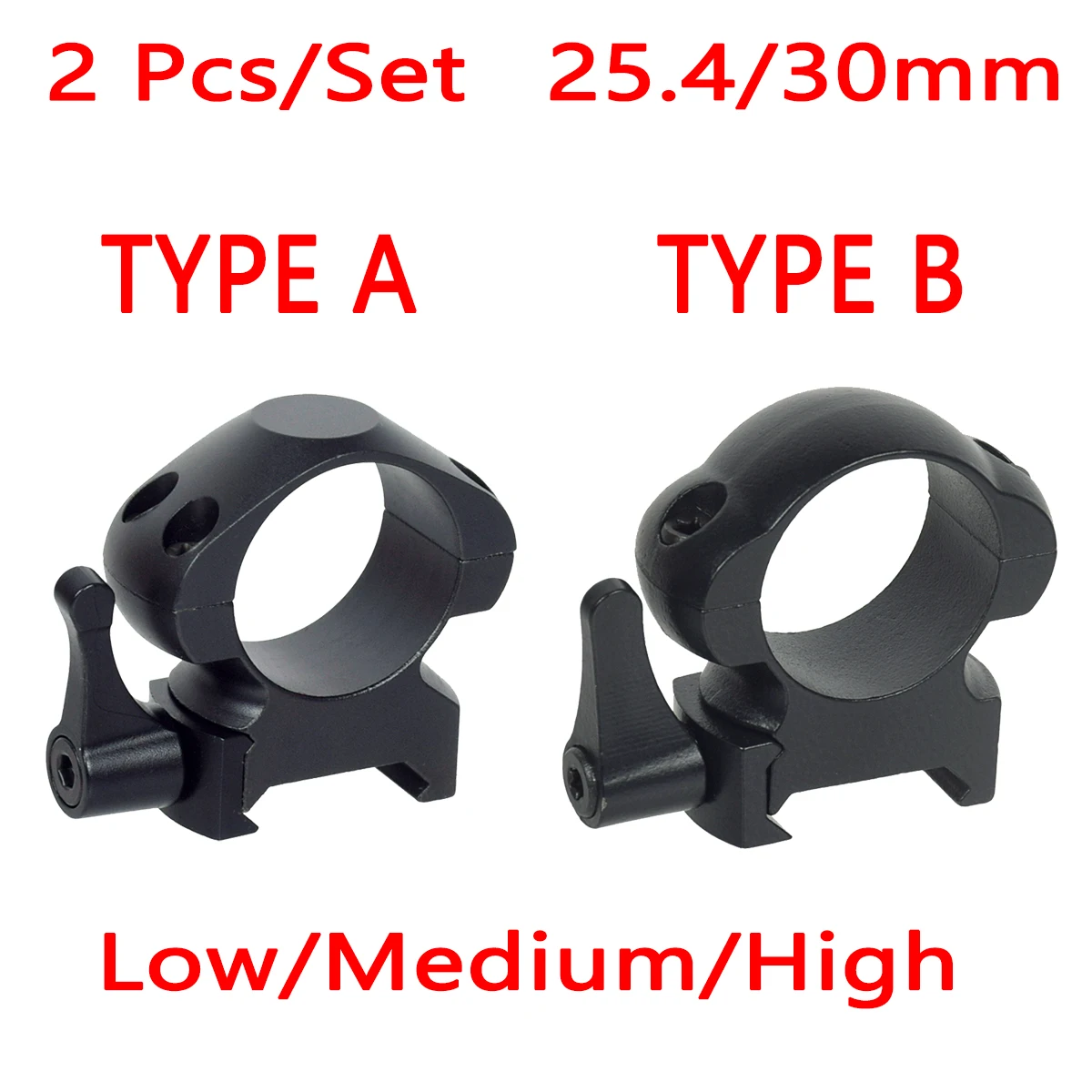 

2Pcs /Set Steel Scope 25.4mm 30mm Rings Quick Release Low Medium High Profile For 20mm Rail Hunting Scopes Ring Mount