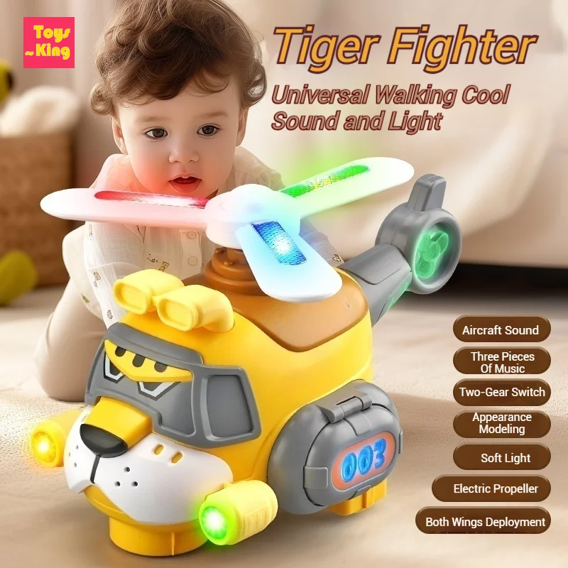 

Электрический вращающийся на 360° самолет-тигр, мультяшные игрушки для малышей со звуками и подсветкой, детская игрушка-вертолет, подарки на день рождения для мальчиков
