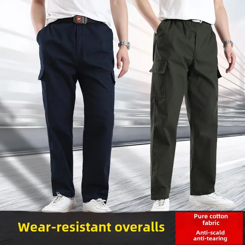 

Men's Pure Cotton Work Trousers Wear-Resistant Loose Workwear Thiened Welding Casual Straight Leg Pants Ci Walk Sle