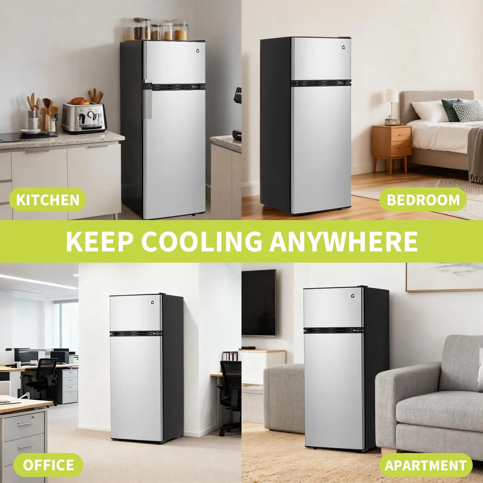 ثلاجة مدمجة 7.5 قدم مكعب، ثلاجة صغيرة ببابين مع فريزر، أرفف قابلة للتعديل موفرة للطاقة، للمطبخ المكتبي