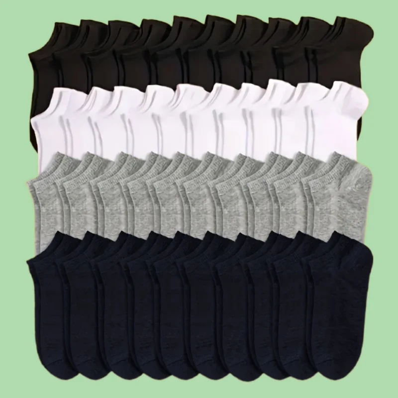 

10/20/40 Pairs New High Quality Men's Fashion Solid Socks Casual Soft Lightweight Low Cut Ankle Short Socks Bulk Grey Boat Socks