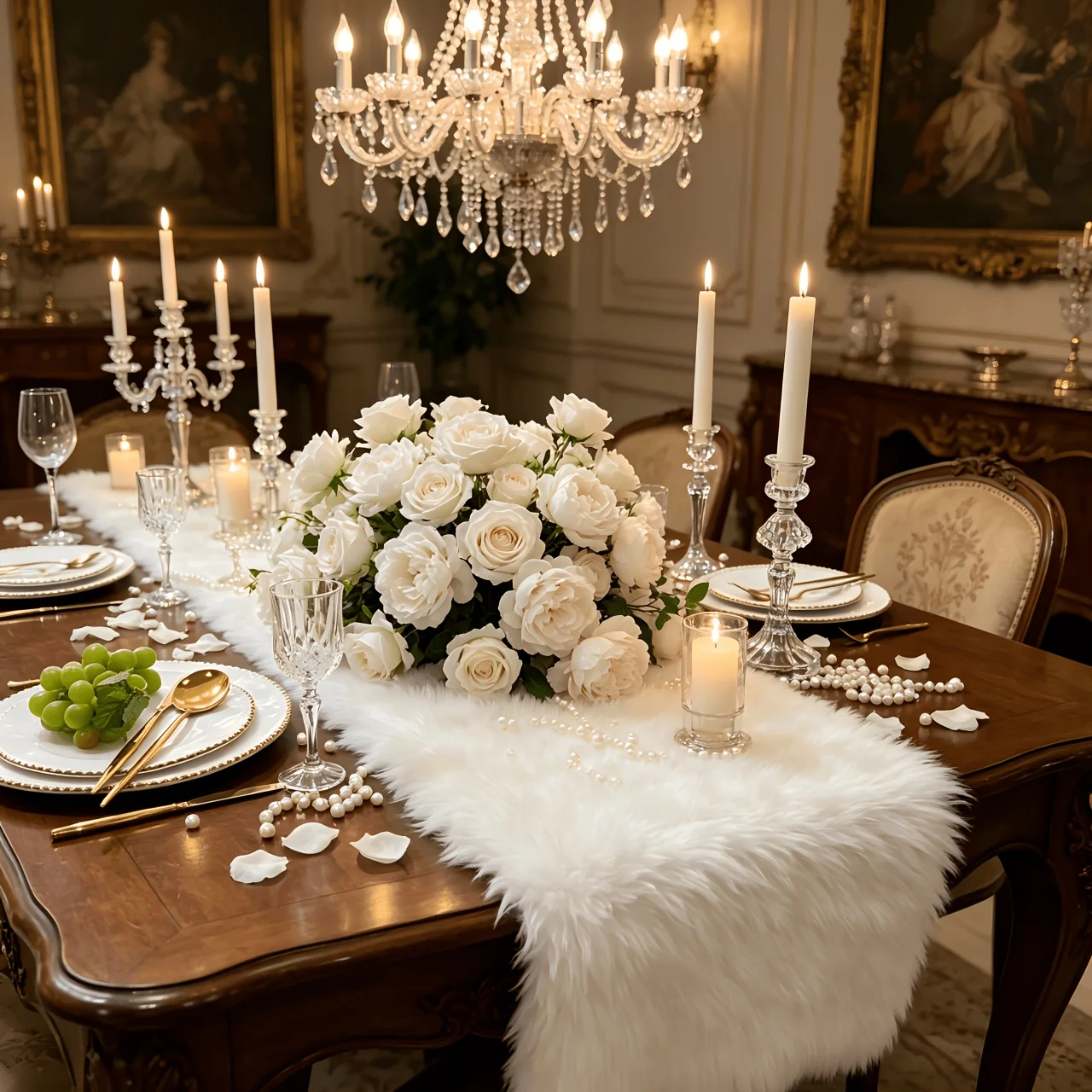 Luxury White Faux Fur Table Runner Fluffy Plush Table Scarf for Wedding Banquet Dining Table Elegant Home Table Decor