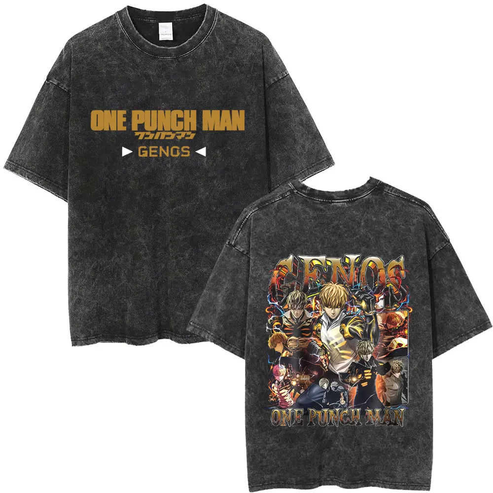 غسلها خمر أنيمي واحد لكمة رجل Genos الجرافيك تي شيرت الرجال النساء الكرتون مانغا ريترو قصيرة الأكمام تي شيرت المتضخم الشارع الشهير #5