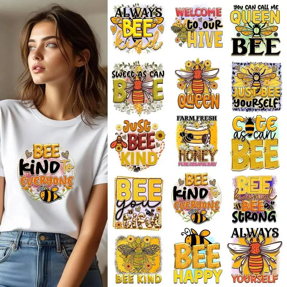 

Модные переводные нашивки с подсолнухом и пчелой Be Kind для одежды, аппликации, сделай сам, моющиеся футболки с надписью A, термонаклейки