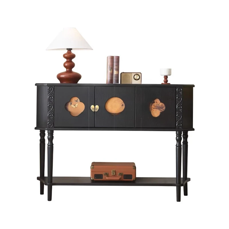 

Wall entry medieval solid wood black locker corridor decorative cabinet