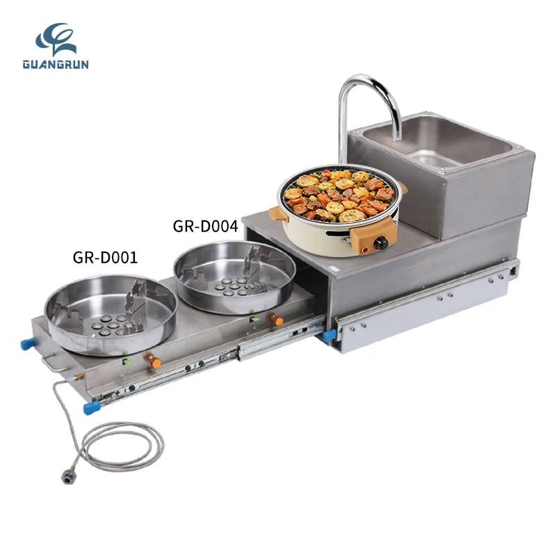 Portable Motorhome RV Stainless Steel Pull Out Gas Stove Burner Cooker with Integrated Sink and Faucet for Camping Caravan Use