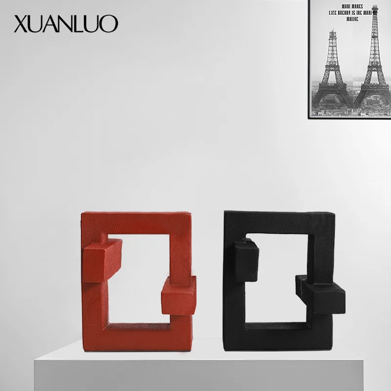 Modern minimalist blue spherical frame ornament Unique geometric-shaped tabletop craft Resin decorative piece