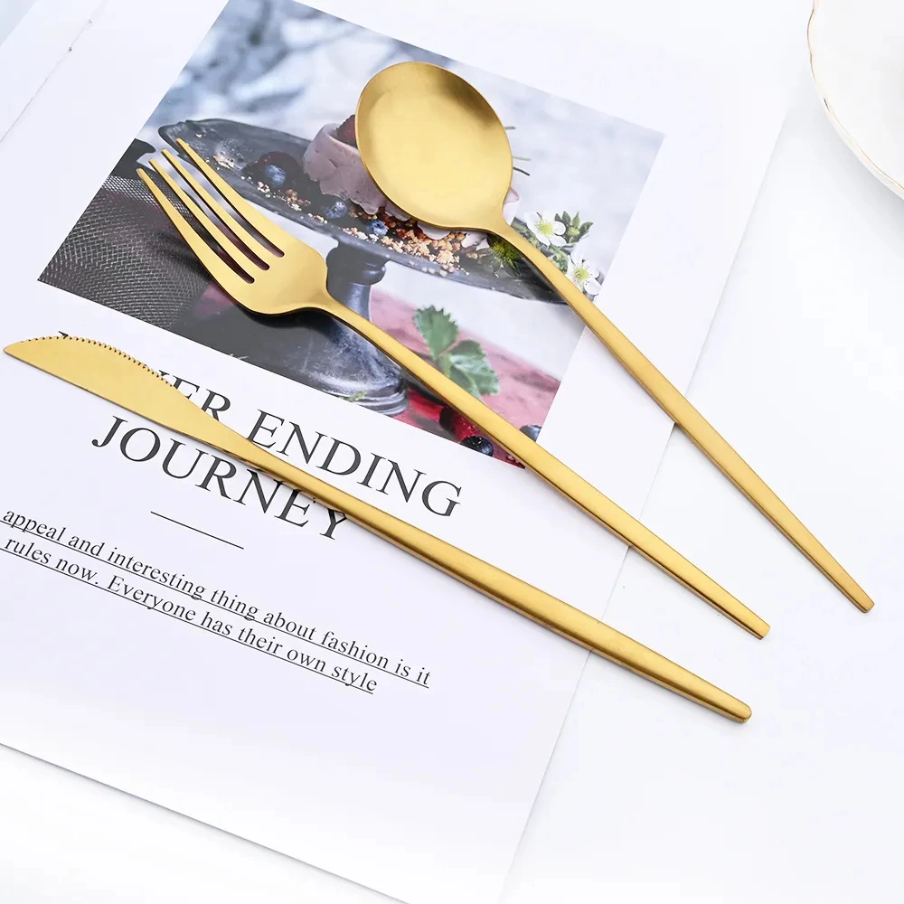 16Pcs Dinnerware Set Matte Gold Cutlery Set Stainless Steel Flatware Kitchen Knife Fork Spoon Tableware Set For Hotel Wedding