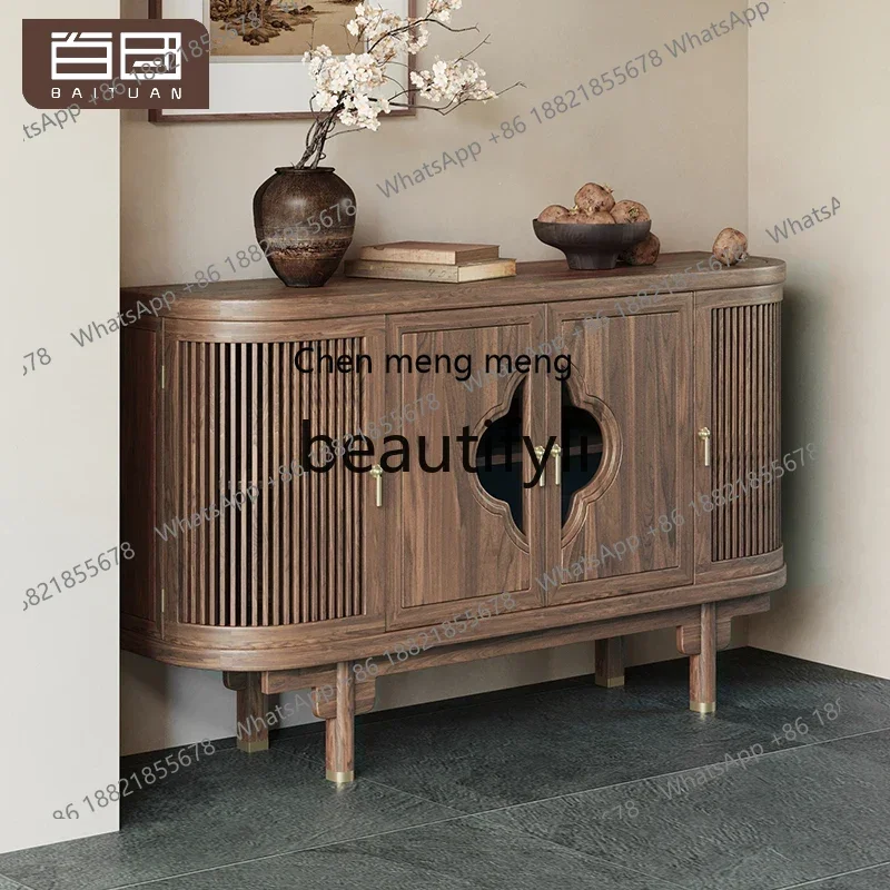 

M178 New Chinese-style North American black walnut solid wood porch cabinet entry modern light luxury Song-style aesthetic furni