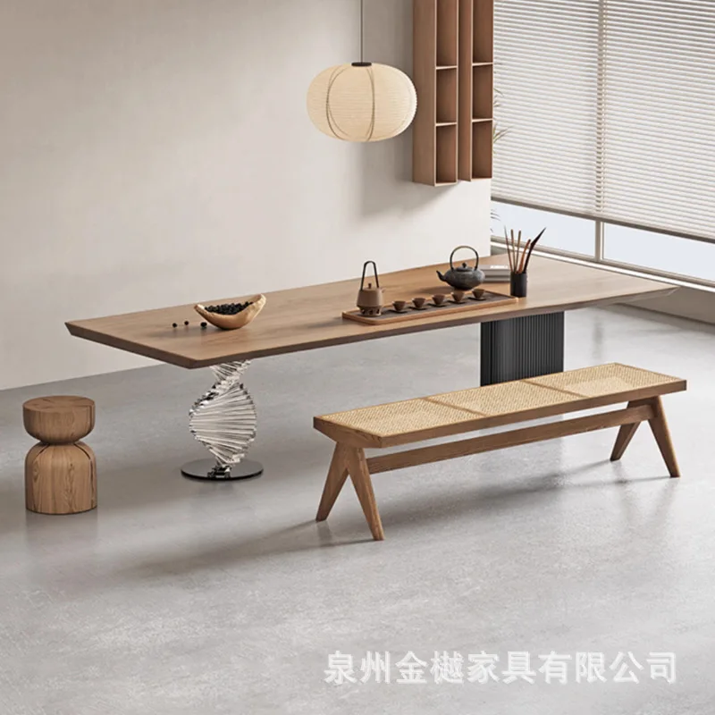 Wabi-sabi Style Solid Wood Tea Table Corrugated Acrylic Ash Desk Designer Tea Making Living Room Log Large Board Table