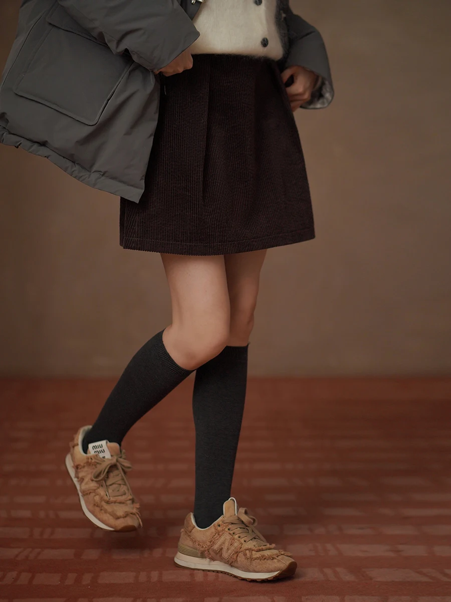 High Waist A-Line  Skirt Corduroy Smooth Winter Casual Skirts for Young Women Teen Girls Student Comfortable Cotton Skirt