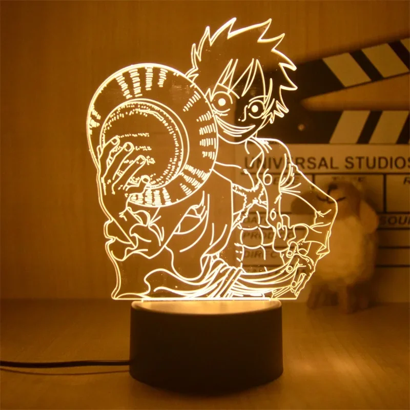 Anime One Piece Luffy Zoro Portgas D Ace 3D Illusion LED Night Light Night Light Desk Table Lamp Model Cartoon Figure Toys