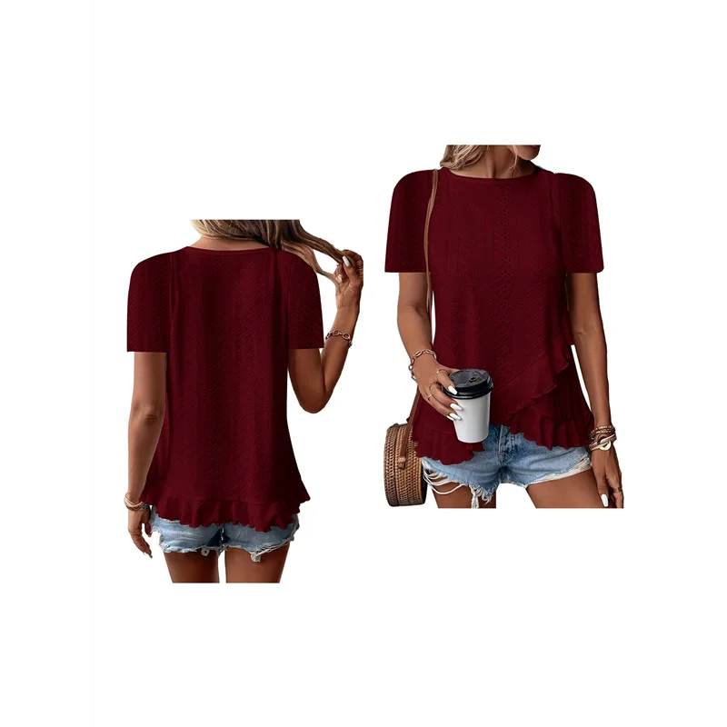 

Летние топы с люверсами для женщин, модные рубашки с асимметричным подолом 2025 года, летняя модная однотонная блузка на выход-A55G