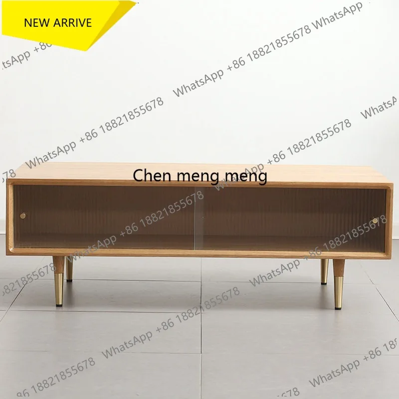 M178 All solid wood Nordic light luxury push-pull Changhong glass coffee table, small apartment coffee table