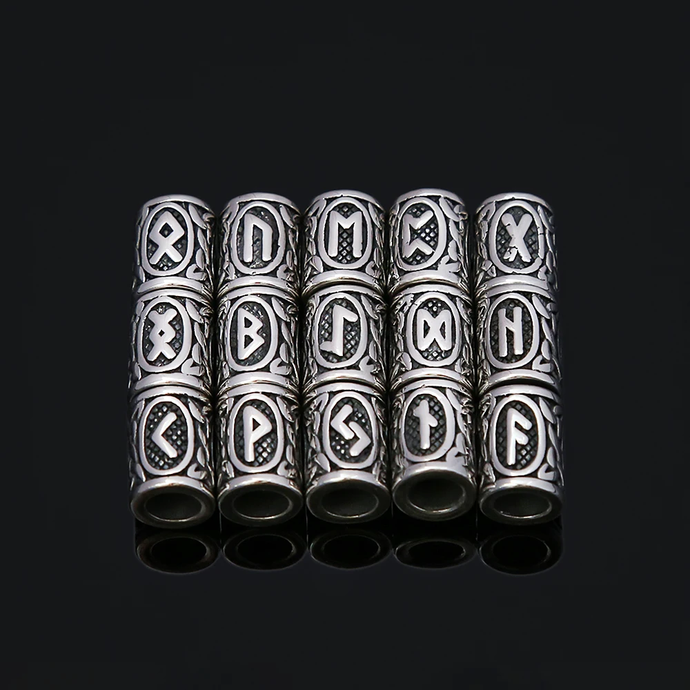 Nordic Stainless Steel Viking Rune Beads Fashion Vintage DIY Creative Futhark Hair Beards Bead Jewelry Accessories Dropshipping