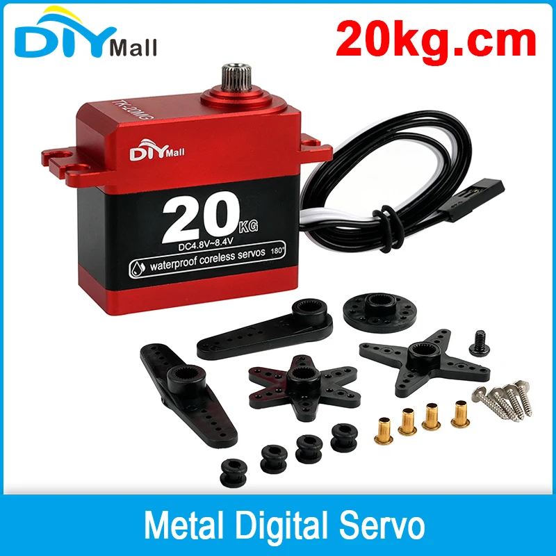 PWM Digital Servo Coreless Motor 20kg.cm Full Metal Gear Large Torque Standard Servos Waterproof for 1/8 1/10 DIY RC Car Trucks