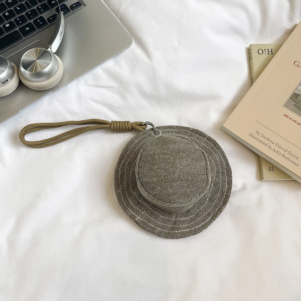 2026 Spring New Denim Purse Mini Hat Shape Soft Zipper Hand-Held Hanging Key Bag Creative All-Match Bank Cards Coins Bags
