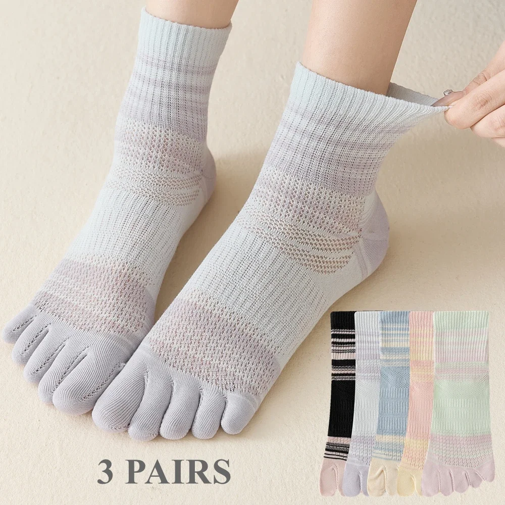 

3 Pairs Cute Toe Socks Women Summer Mesh Thin Five Finger Socks High Quality Cotton Crew Socks Sports