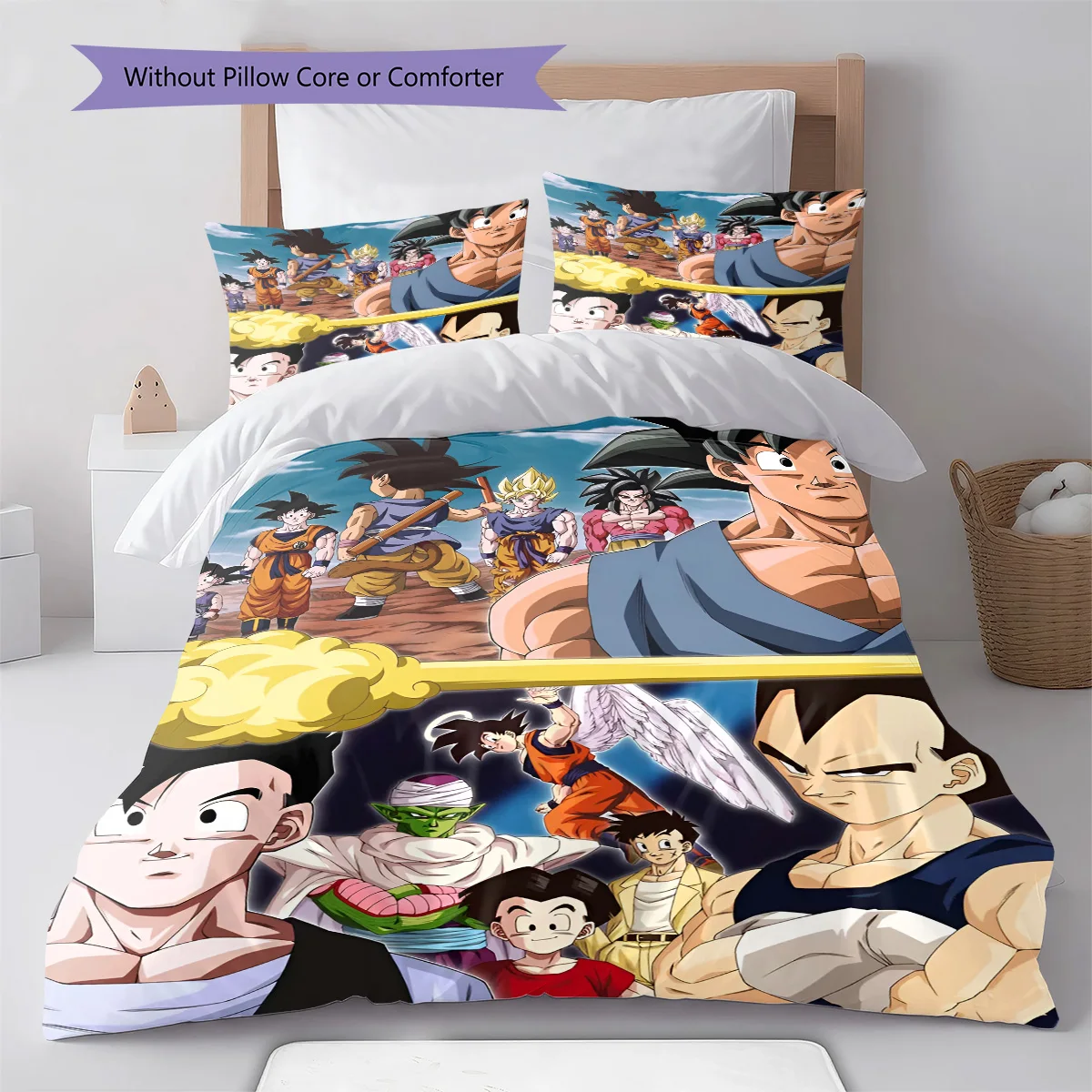Juego de Ropa de Cama Dragon Ball Magical Glow Battle, Funda de Edredón de Anime, Ropa de Cama Suave de Poliéster, Juego de Ropa de Cama para Dormitorio -QJY
