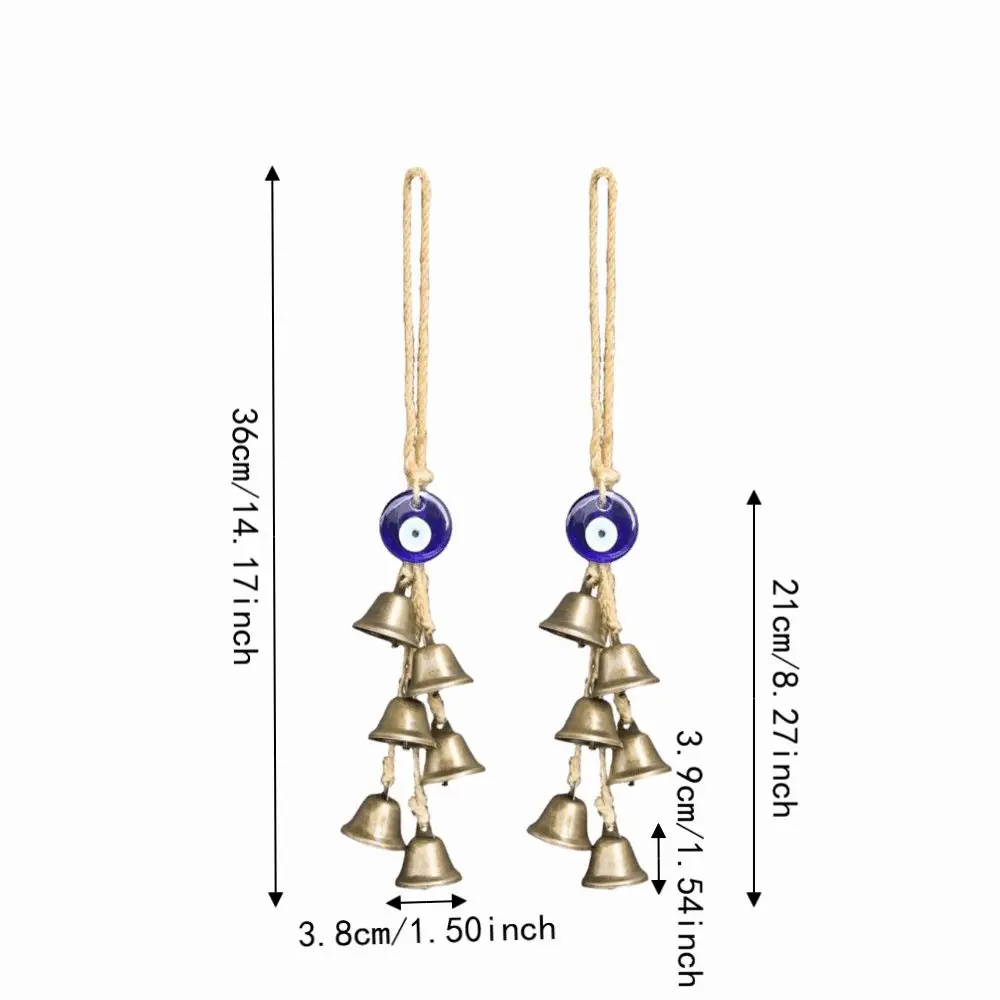 2 Pcs Decorative Loud Chime Wind Chime Pendant Ready to Hang Hemp Rope Hanging Ornament Iron Bell Blue Eye Amulet For Office