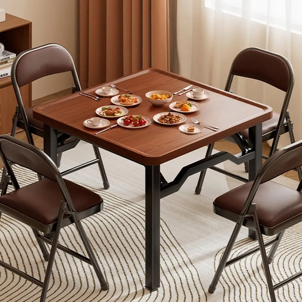 Foldable Mahjong Table with Tablecloth, Portable Card and Domino Game Table, Heavy-Duty Wood Top with Steel Legs