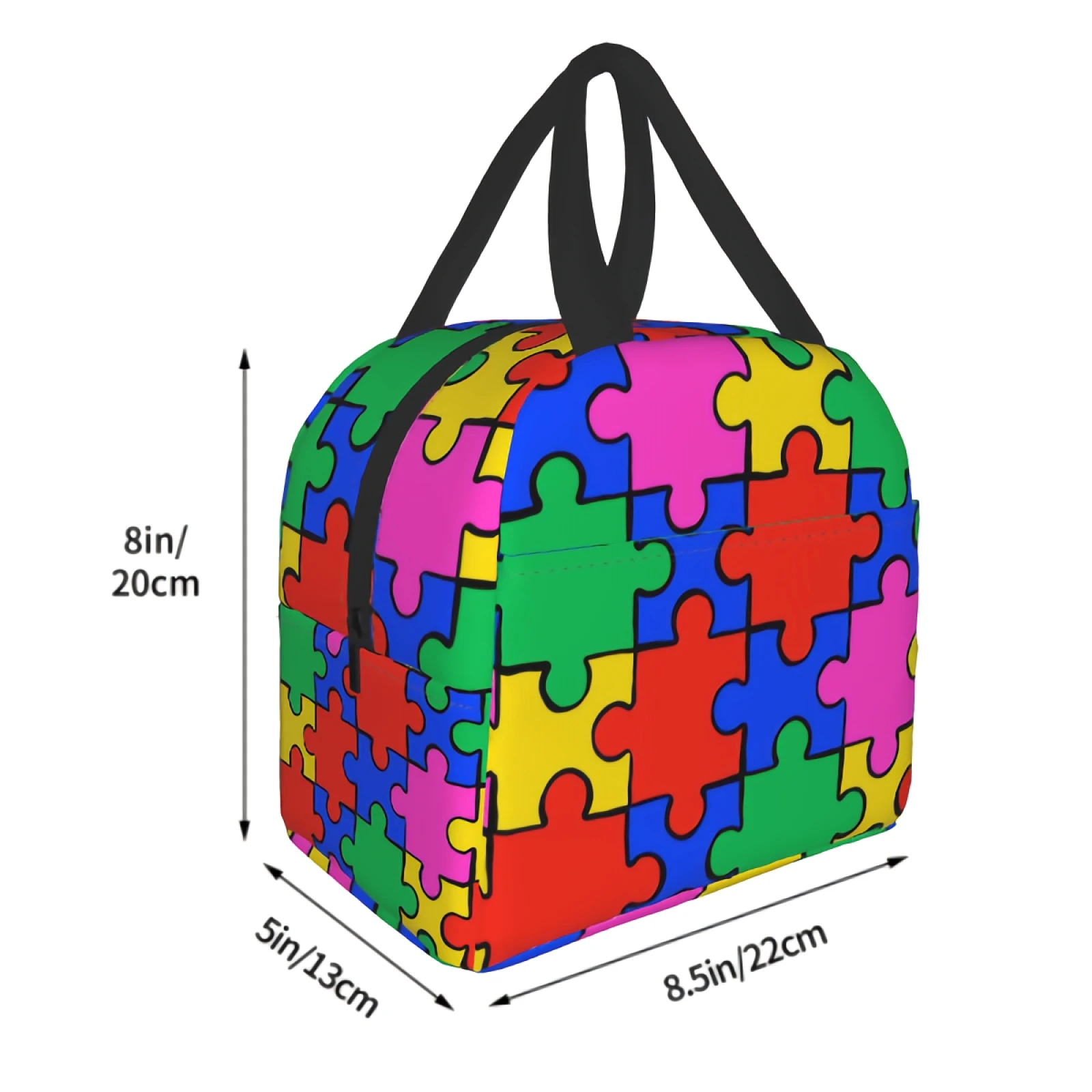 Colorful Puzzle Insulated Lunch Bag for Women Split Joint Jigsaw Lunch Box Reusable Leakproof Tote for Work School Beach Travel