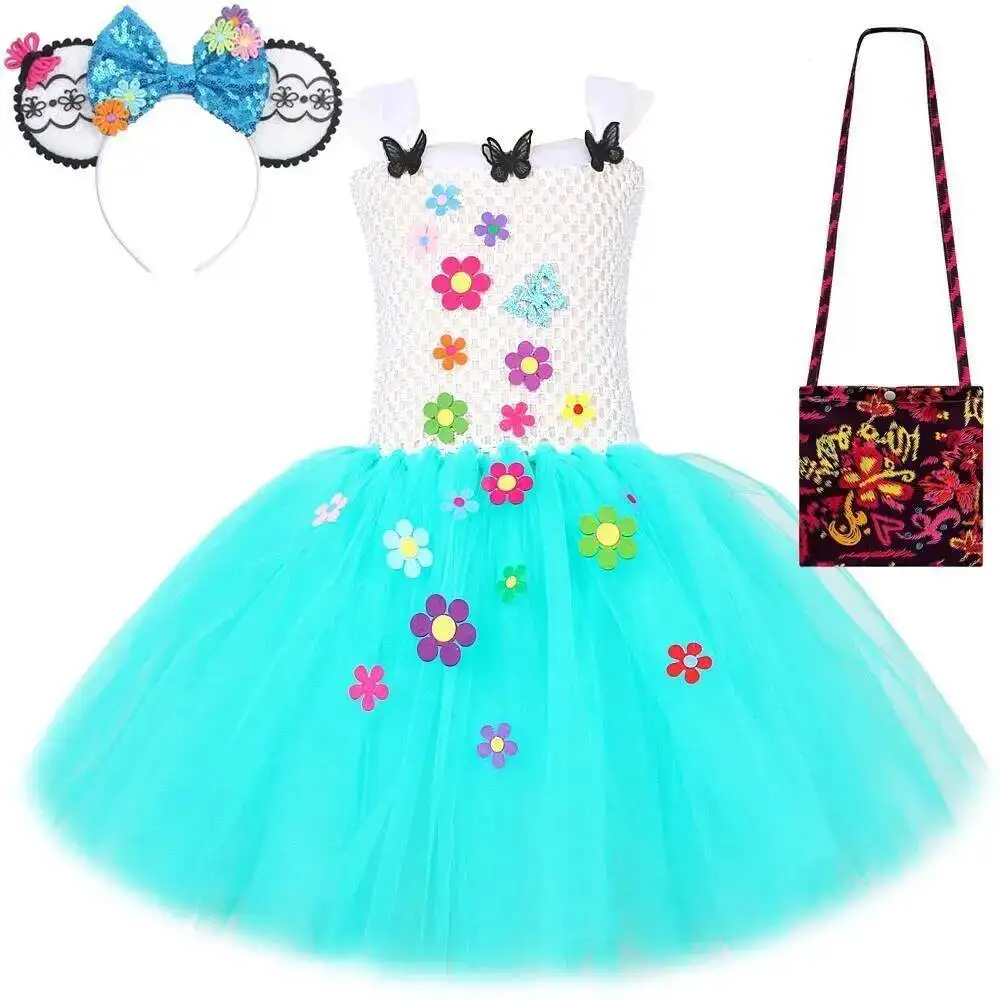 

Костюмы Encanto Mirabel для девочек, платья принцессы с бабочками и цветами для детей, наряд на Рождество и Хэллоуин, детская одежда на день рождения