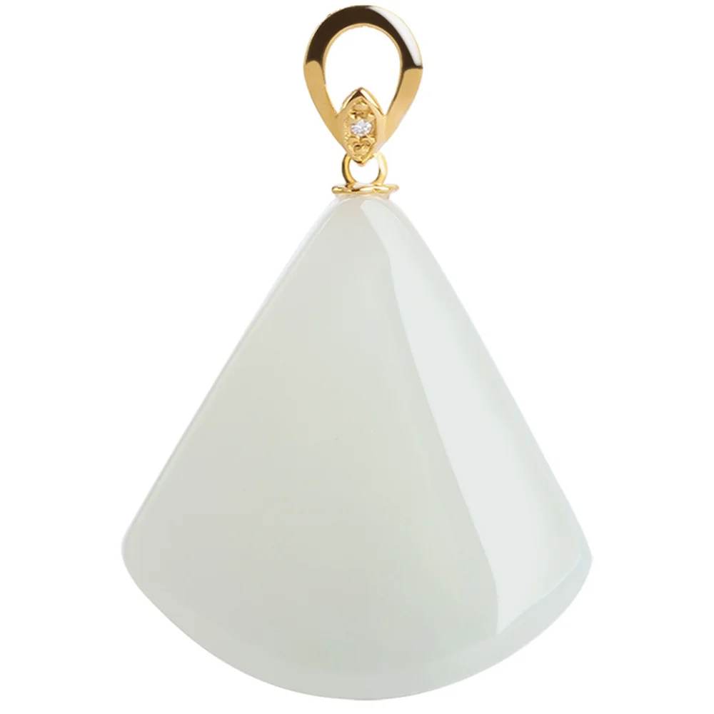 18K الذهب الطبيعي الأبيض HeTian اليشم منحوتة فستان نمط أنيق محظوظ قلادة تميمة قلادة شهادة مجوهرات اليشم الفاخرة