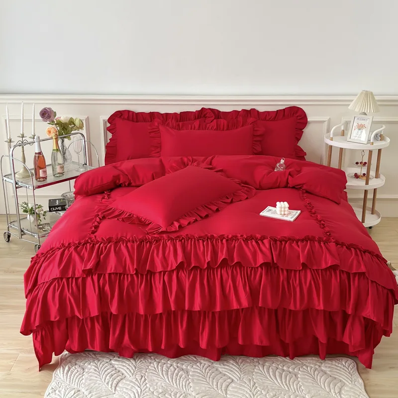 French Ruffle Cotton Duvet Cover Set King QUEEN DOUBLE SINGLE Bed Linen Set