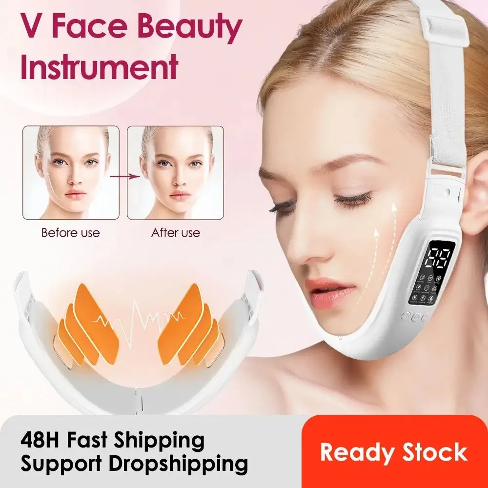 Microcurrent Face Lifting Machine Removedor de Chin Duplo, EMS Facial Massager, Compressa Quente, Rejuvenescimento da Pele, V Face Beauty Device