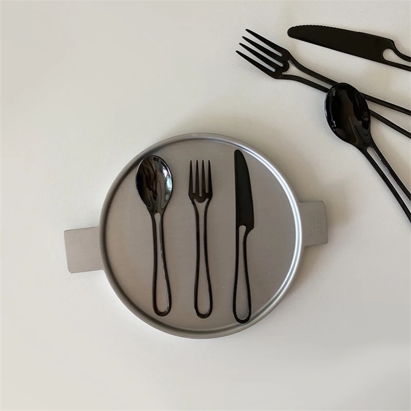 Black Silver Stainless Steel Cutlery Set Creative Flatware Dessert Forks Spoons Steak Knife Cake Spoon Set Kitchen Accessories