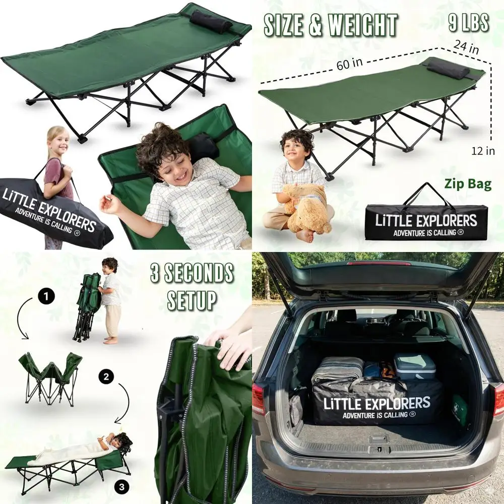 

Portable Child Travel Cot with Pillow, Age 3-12, 60 Length | Suitable for Camping and Travel