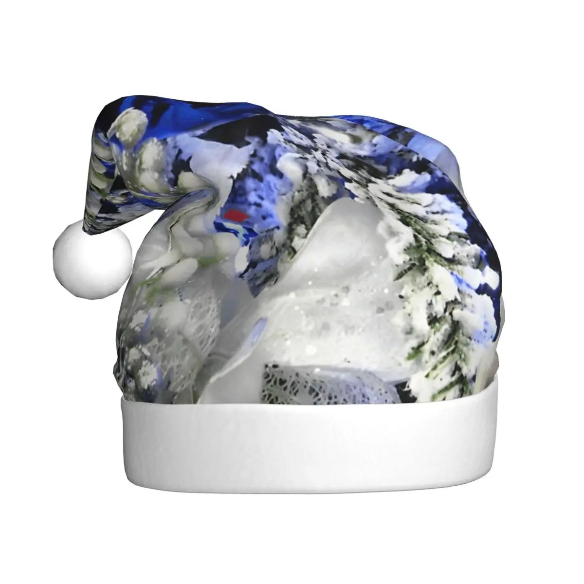 Beautiful Blue Christmas Ball On A Snowy Christmas Hats for Adult Men Women Santa Hat Cap Xmas Gifts