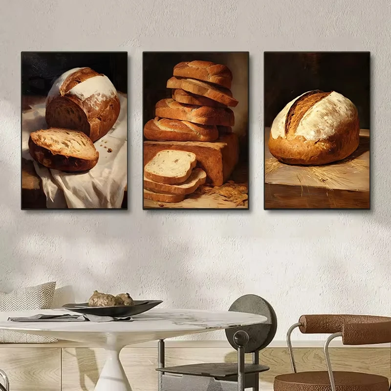 Vintage Bakery Coffee Bread Oat Cheese Poster Antique Food Canvas Printing Wall Art Picture Kitchen Cafe Restaurant Room Decor