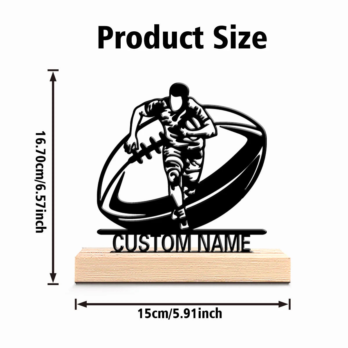 1pc Romantic Personalized Custom Rugby Metal Statues Sports Enthusiast Gift With Wooden Base, Perfect For Bedrooms, Commemorativ