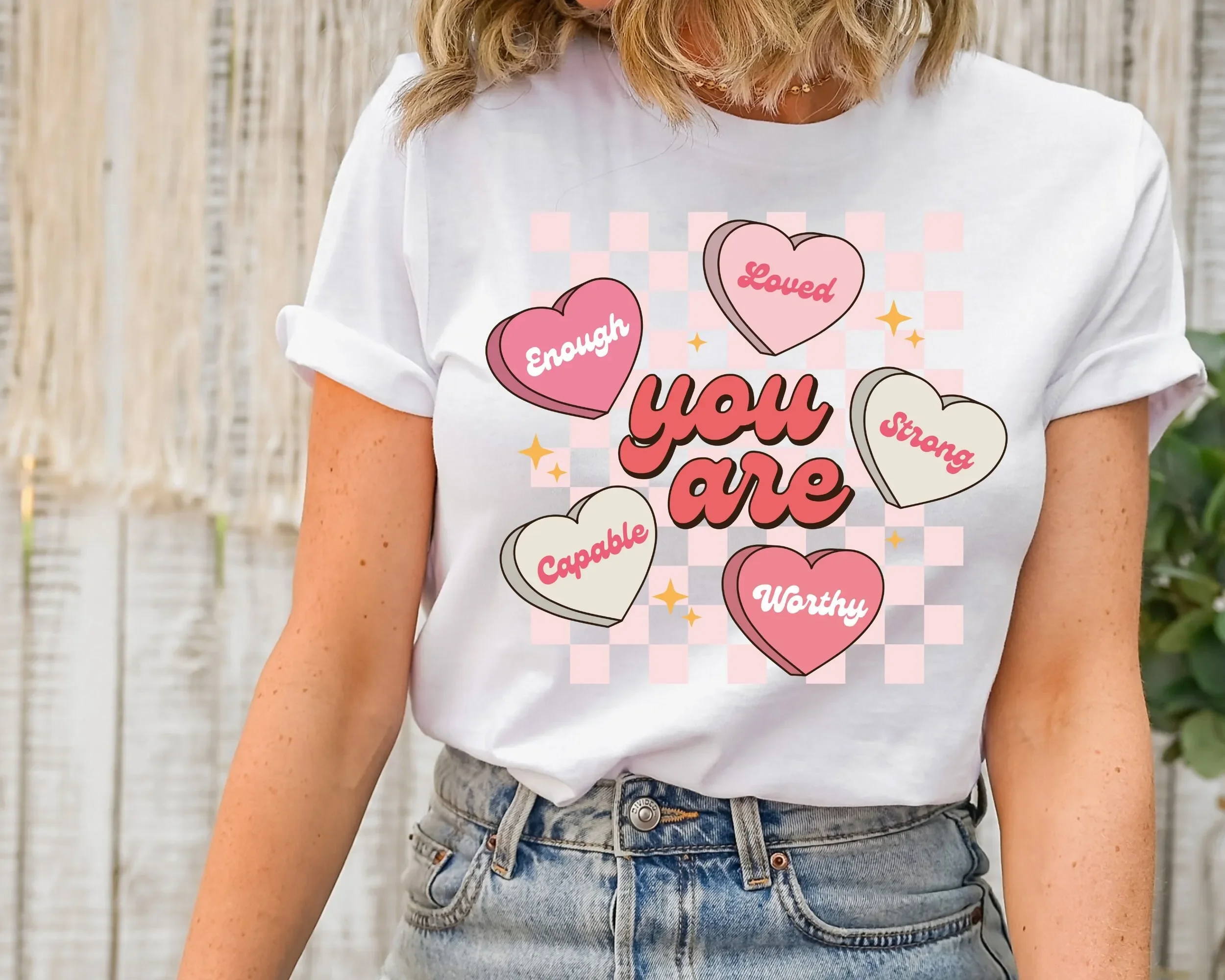 Retro Positive Affirmations Valentines T Shirt Self Care Gift Valentine'S Day Love Yourself Valentine Heart