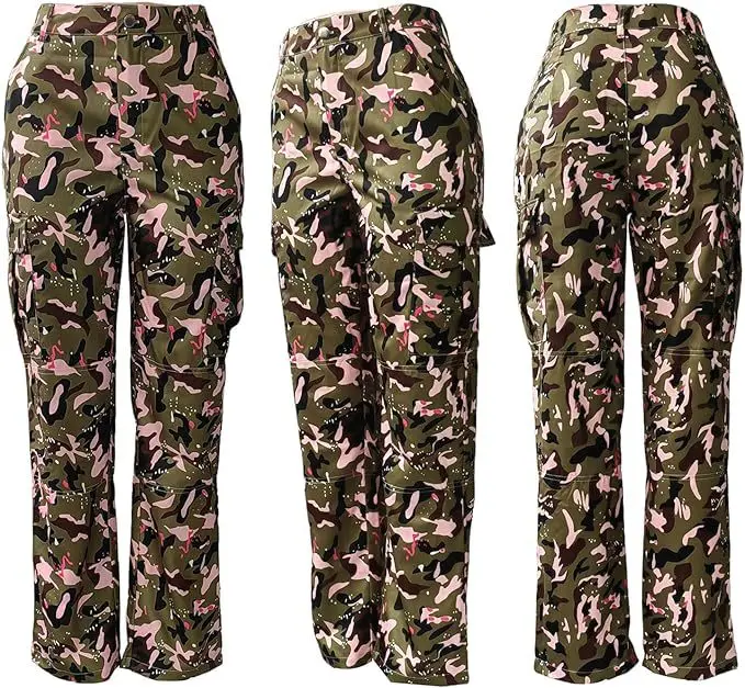 Women Camouflage Pants High Waist Trousers Straight Pant Casual Pockets Office Lady Loose 2025 Summer Capris Y2k Streetwear