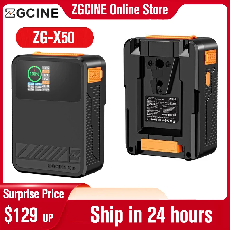 ZGCINE X50 V-Mount Battery V-Lock Lithium Battery Pack Auxiliary Battery Power Bank for DSLR Camera Camcorder Monitor Filmmaker