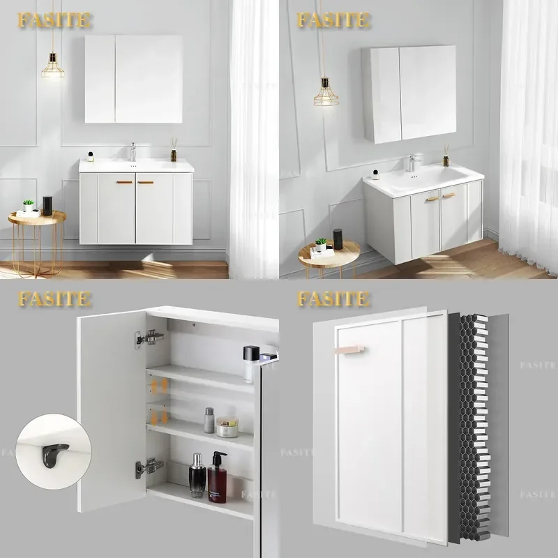 For Modern Simple Aluminum Alloy Bathroom Cabinet Combination Waterproof Storage Vanity Unit Space Saving Wall Mounted Sink