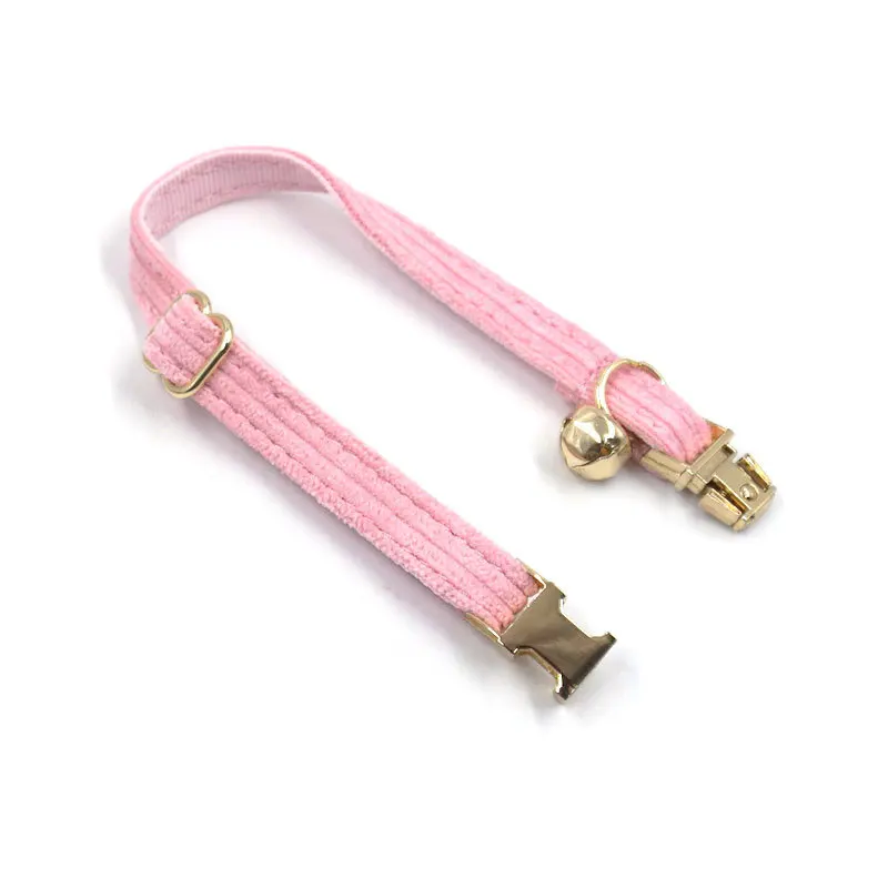 Pink Corduroy Cat Collar With Bell And Gold Metal Buckle Cute Collar Cat Personalised Kitten Collar Pet Products For Cats