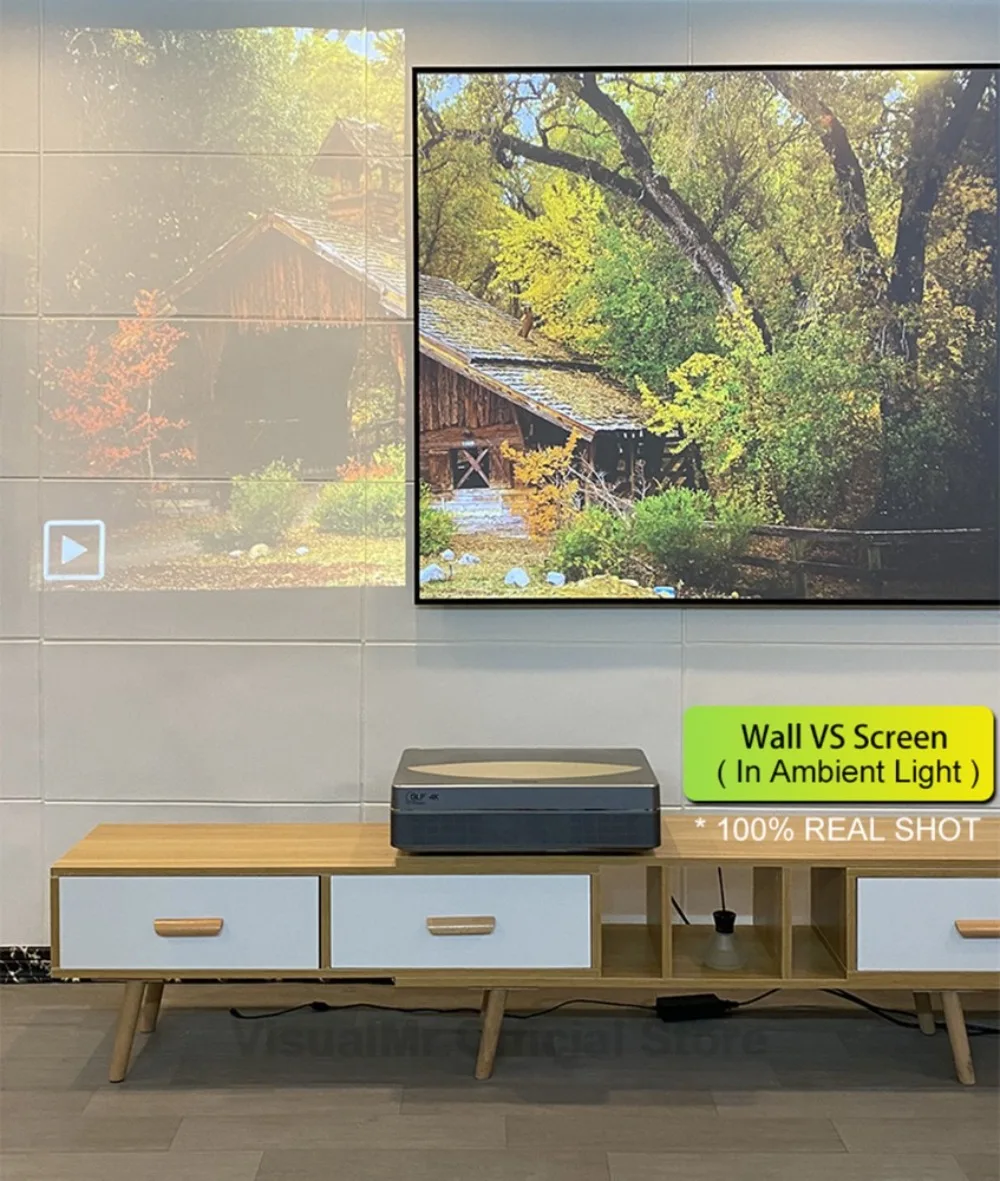 100-120inch ALR UST Projector Screen PET Crystal CLR Ambient Light Rejecting Fixed Frame for Ultra Short Throw Laser Projectors view 5