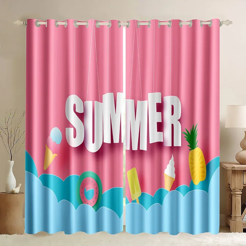 Summer Alphabet Window Blackout Curtains Grommet Thermal Insulated Drapes Colourful Abstract Art Curtain for Bedroom Living Room